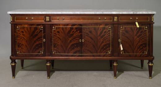 Louis XVI Style White Marble Top Mahogany Sideboard