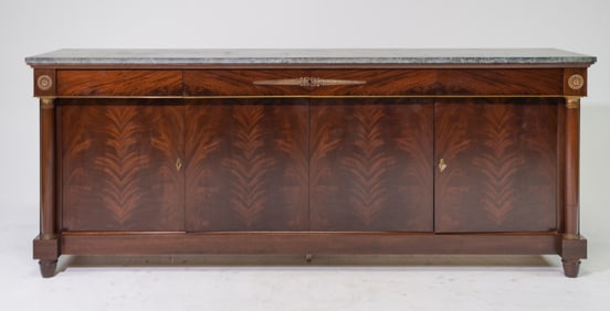Empire Style Green Marble Top Flame Mahogany Sideboard