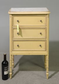 French Inset White Marble Top Three Drawer Chest