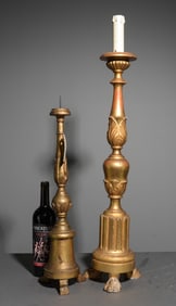 2 Italian Antique Gold Gilt Candle Sticks / Stands