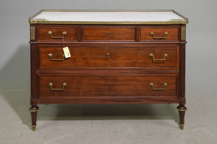 Louis XVI Style White Marble Top Chest with Gallery