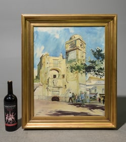 Gold Framed Oil on Canvas Street Scene