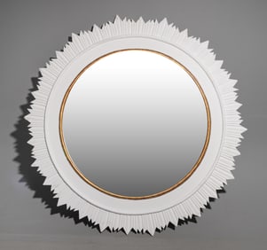 Large White & Gold Painted Burst Mirror