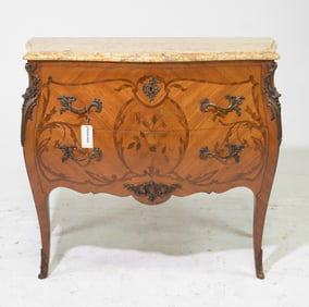 Louis XV Style Ormolu Adorned Marble Top Chest
