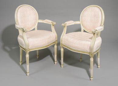 Louis XVI Style Pair of Painted Arm Chairs