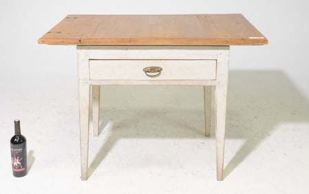 Swedish Painted Base Rustic Table with Drawer