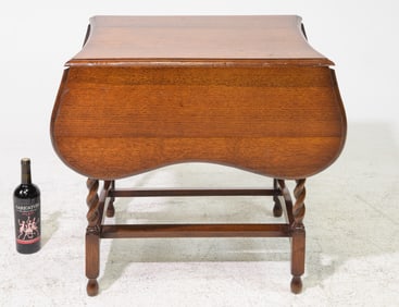 British Oak Barley Twist Drop Leaf Table with Shaped Top