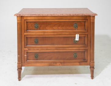 Louis XVI Style Red Marble Top Three Drawer Chest