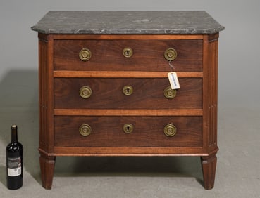 Louis XVI Style Grey Marble Top Three Drawer Chest