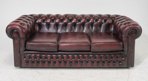 British Red Leather Chesterfield Sofa