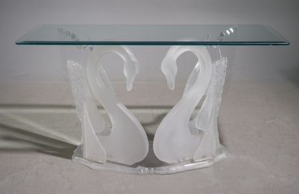 Double Swan Lucite & Acrylic Glass Top Hall Table