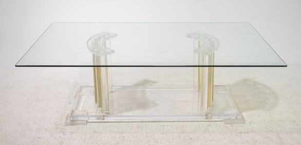 Lucite & Brass Glass Top Cocktail / Coffee Table