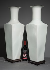 Pair of White Large Vases on Wood Stands