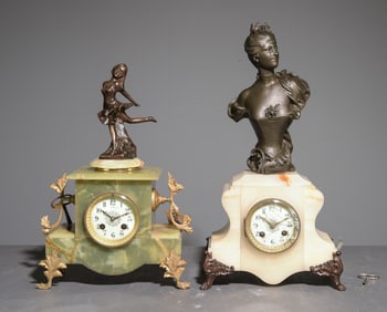 Two French Marble & Onyx Mantel Clocks