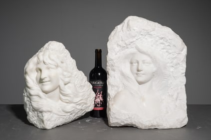 2pcs Carved Carrara Marble "Portraits"