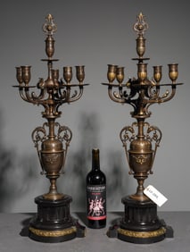 2 French Rococo Style Heavy Bronze Candelabras