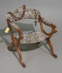 French Folding Religious Chair & Rosary Beads