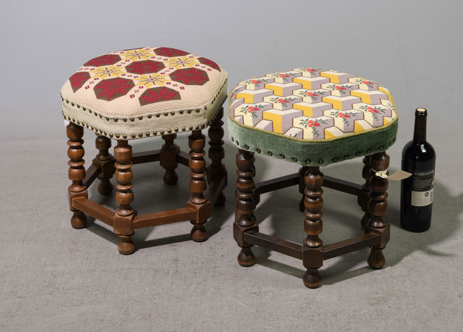Two Danish Needlepoint Upholstered Stools (1 of 3)
