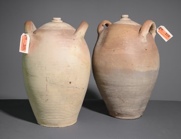 2 French Terracotta Wine Jugs #1