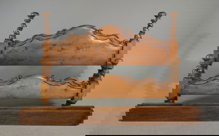 Louis XIII Style French Twist Solid Oak Bed with Rails