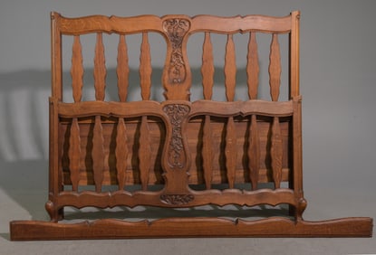French Louis XV Style Oak Bed with Rails