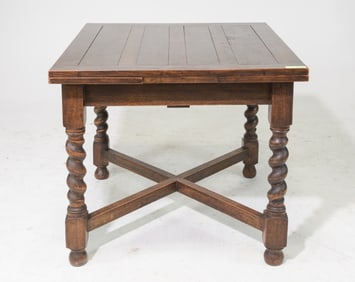 British Oak Barley Twist Draw Leaf Table c.1920's