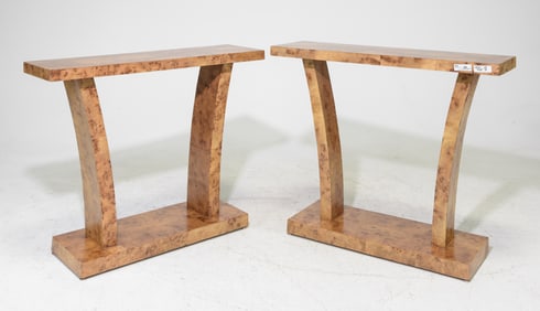 2 Burled Narrow Hall Tables / Consoles