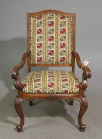 Danish Oak Needlepoint Fireside Arm Chair