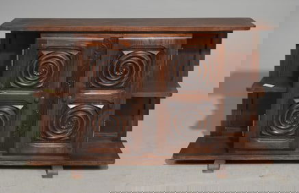 French Oak Basque Style Narrow Hall Cabinet