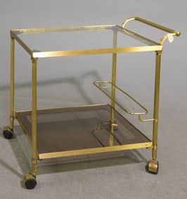 French Brass & Glass Two Tier Bar Cart / Trolley