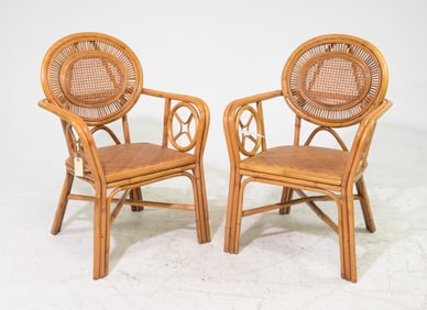 Pair of Bamboo Bentwood & Caned Arm Chairs