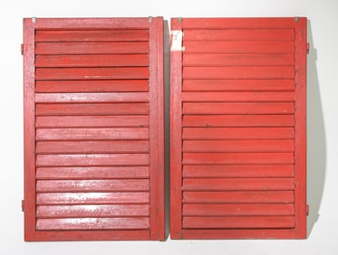 2 Red Painted Shutter Doors / Panels