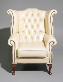 British White Leather Wing Back Arm Chair