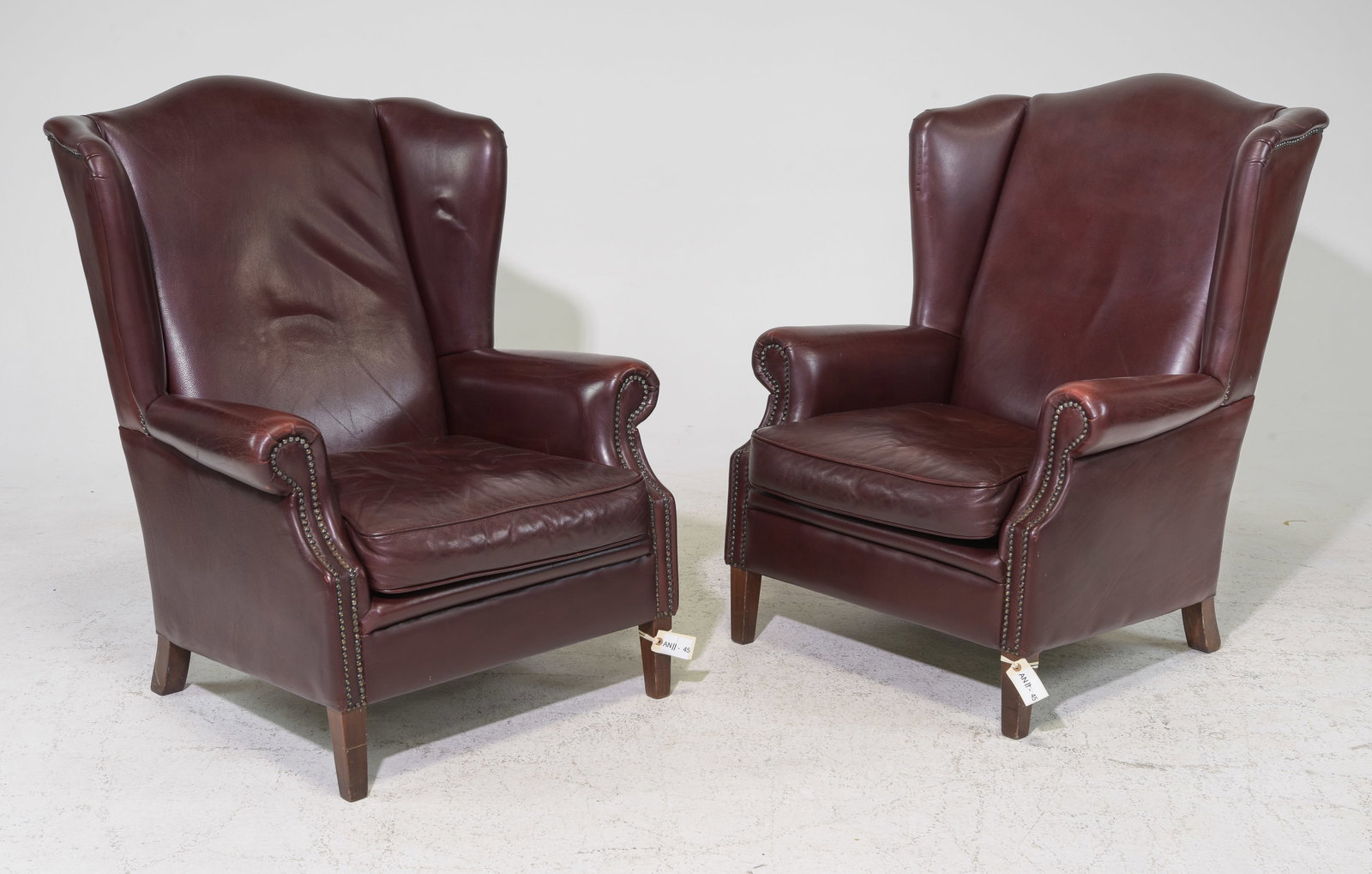 2 Danish Brown Leather Wing Back Arm Chairs (1 of 5)