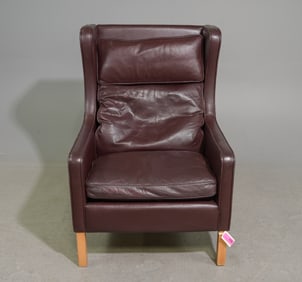 Danish Mid Century Modern Brown Leather Arm Chair