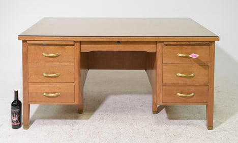 American Oak Glass Top Executive Desk - Leopold