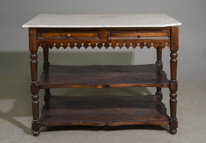 White Marble Top Oak Island With Drawers