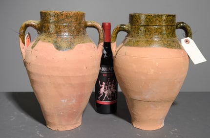 2 Terracotta Glazed Top Olive Jars / Pots