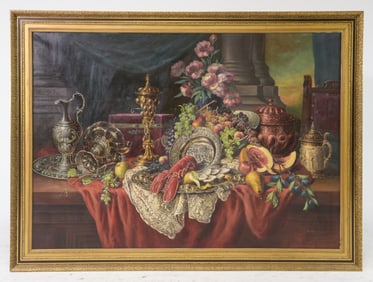 Antique Large Gold Framed Oil on Canvas Still Life