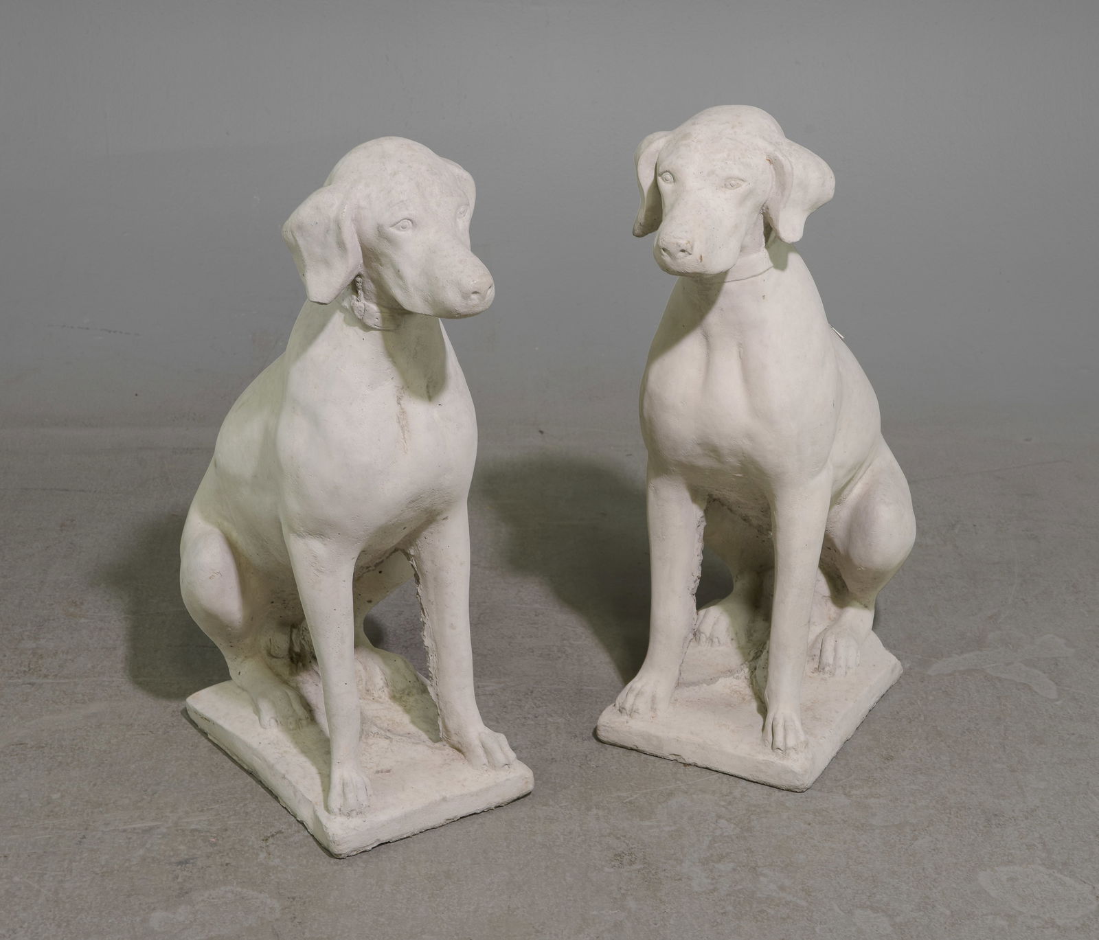 Pair of Cast Stone / Concrete Sitting Hounds (1 of 6)