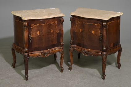 Argentinian Pair of Marble Top Nightstands