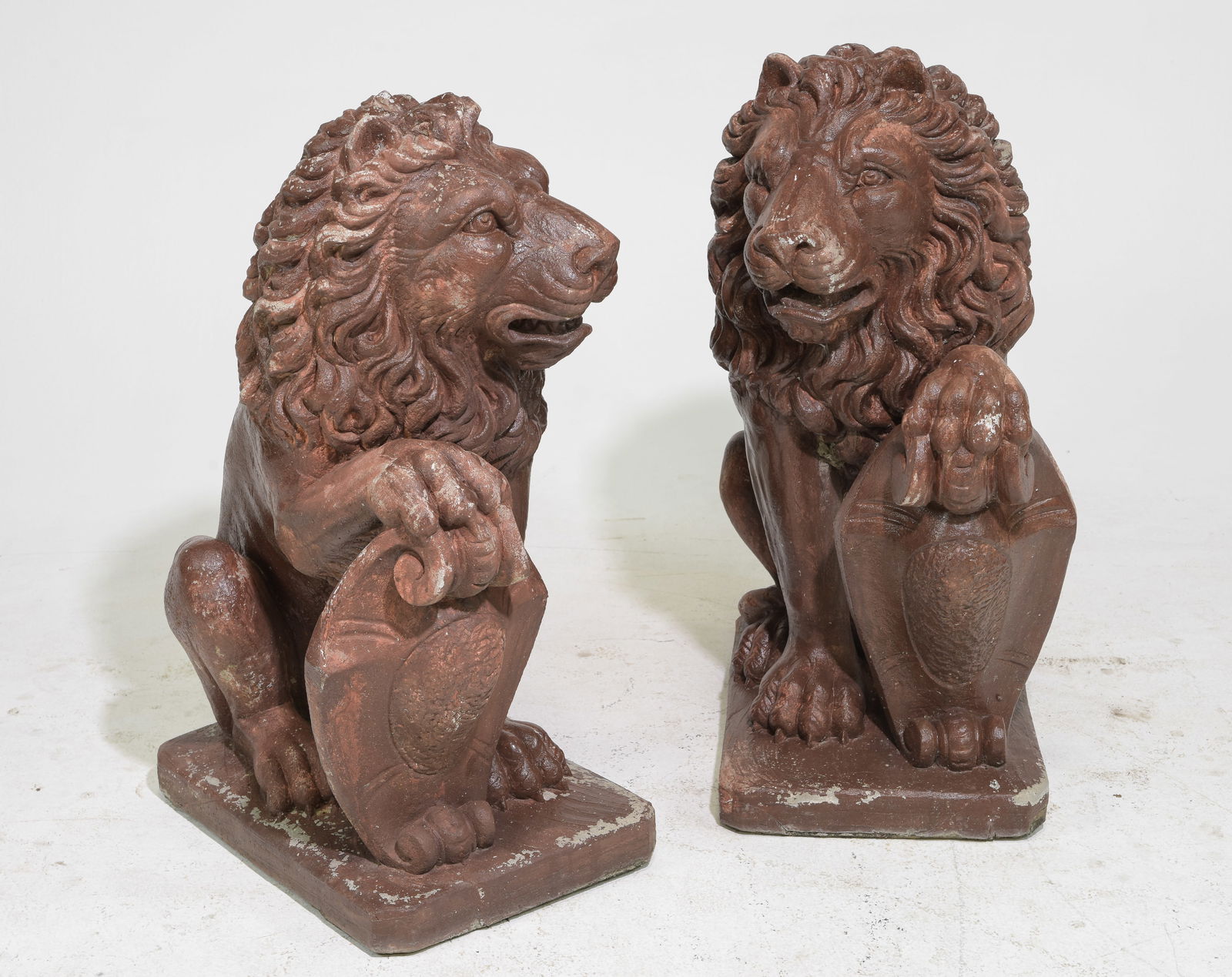 Noble Pair of Cast Stone / Concrete Lions with Shields (1 of 6)