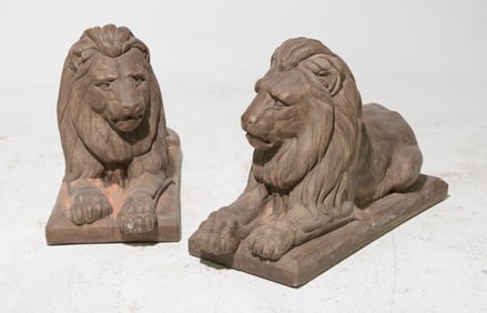 2 Cast Stone / Concrete Resting Lions