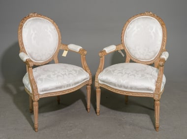 Pair Of Louis XVI Style Salon Arm Chairs