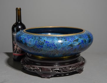 Large Chinese Cloisonne Peony Decorated Bowl