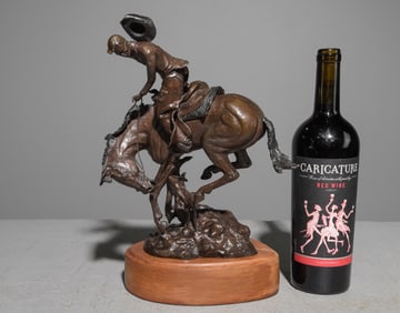 Western Small Bronze on Wood Base - Cowboy