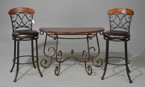 Half Moon Hall Table & 2 Bar Stools