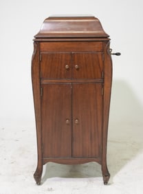 British Mahogany Gramophone In Wooden Cabinet