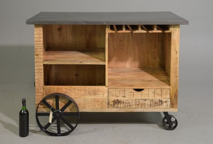 Farmhouse Kitchen Island with Wrapped Metal Top