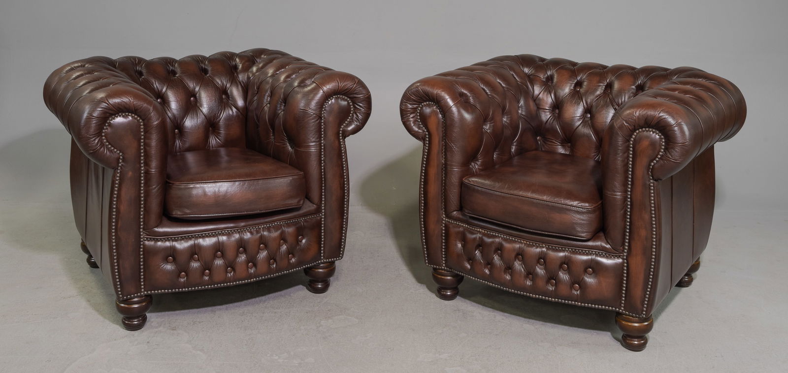 2 British Brown Leather Chesterfield Club Chairs (1 of 7)